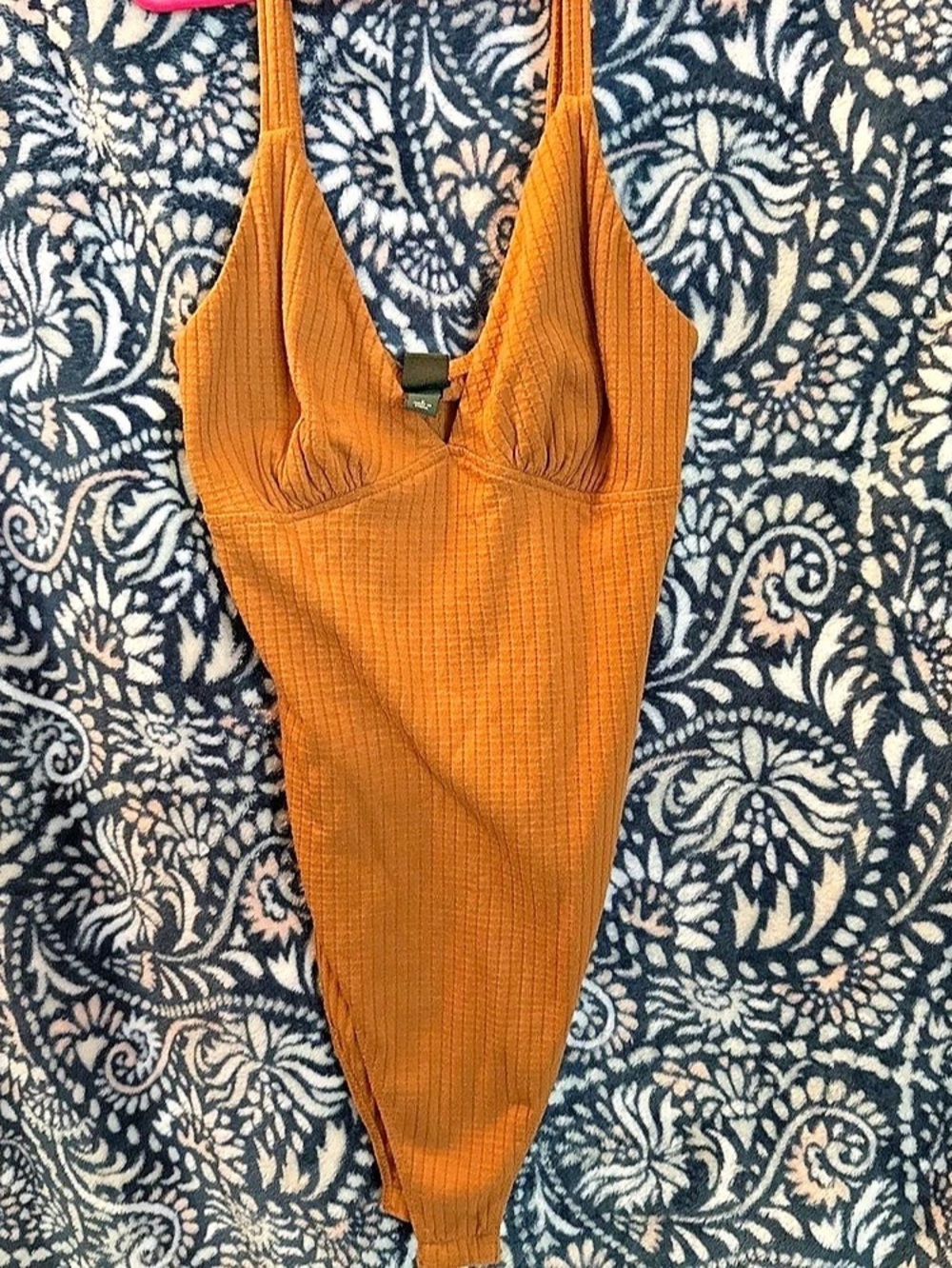 Wild Fable Ribbed Halter Bodysuit Orange One-Piece Swimsuit